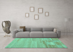 Machine Washable Abstract Turquoise Contemporary Area Rugs in a Living Room,, wshcon1246turq