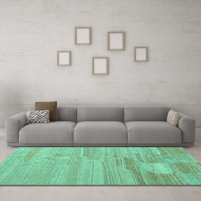 Machine Washable Abstract Turquoise Contemporary Area Rugs in a Living Room,, wshcon1246turq