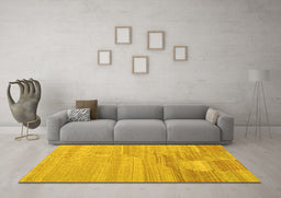 Machine Washable Abstract Yellow Contemporary Rug in a Living Room, wshcon1246yw