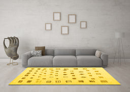 Machine Washable Abstract Yellow Contemporary Rug in a Living Room, wshcon1247yw