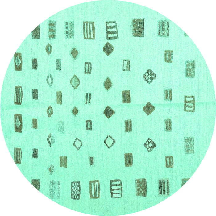 Round Machine Washable Abstract Turquoise Contemporary Area Rugs, wshcon1247turq