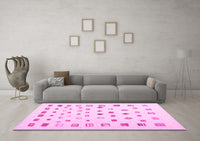 Machine Washable Abstract Pink Contemporary Rug, wshcon1247pnk