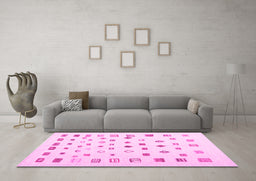 Machine Washable Abstract Pink Contemporary Rug in a Living Room, wshcon1247pnk