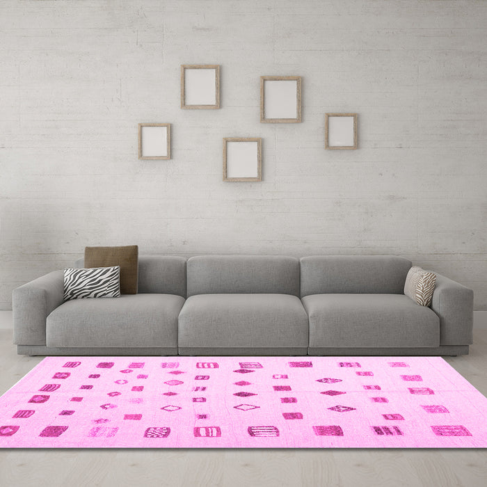 Machine Washable Abstract Pink Contemporary Rug in a Living Room, wshcon1247pnk