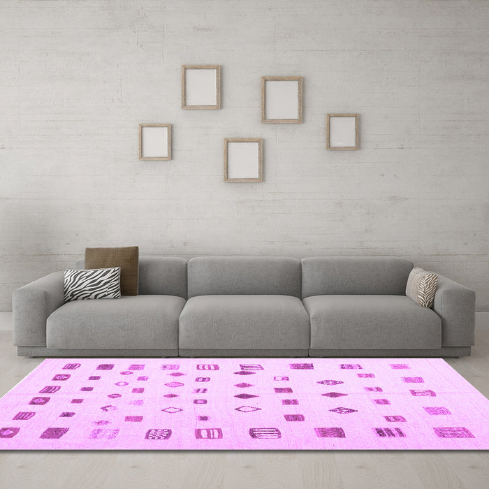 Machine Washable Abstract Purple Contemporary Area Rugs in a Living Room, wshcon1247pur