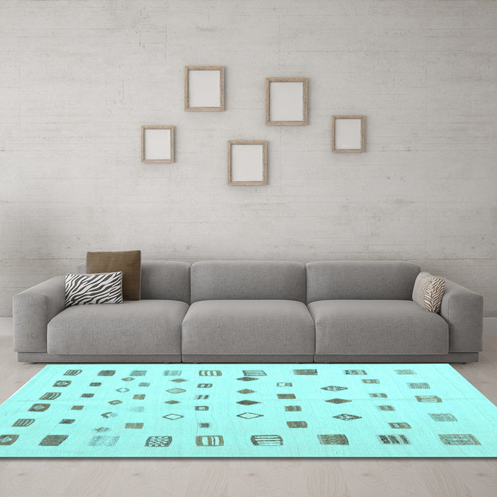 Machine Washable Abstract Light Blue Contemporary Rug in a Living Room, wshcon1247lblu