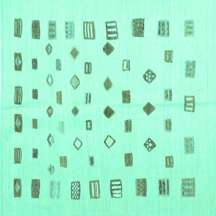 Square Machine Washable Abstract Turquoise Contemporary Area Rugs, wshcon1247turq