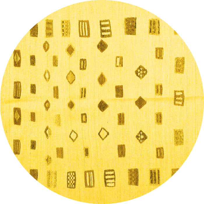 Round Machine Washable Abstract Yellow Contemporary Rug, wshcon1247yw