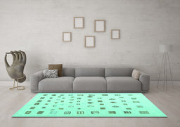 Machine Washable Abstract Turquoise Contemporary Area Rugs in a Living Room,, wshcon1247turq