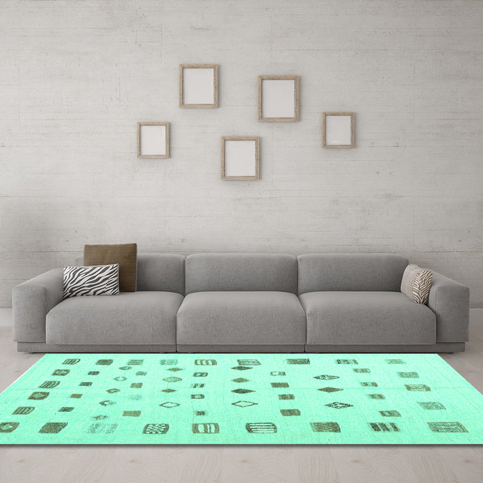 Machine Washable Abstract Turquoise Contemporary Area Rugs in a Living Room,, wshcon1247turq