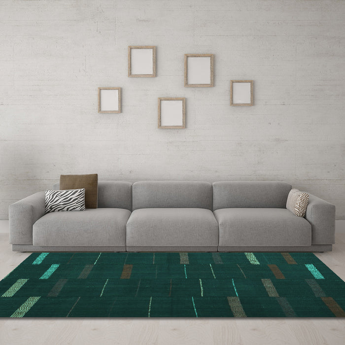 Machine Washable Abstract Turquoise Contemporary Area Rugs in a Living Room,, wshcon1248turq