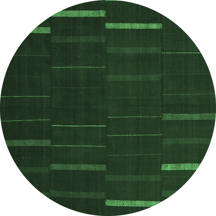 Round Machine Washable Abstract Emerald Green Contemporary Area Rugs, wshcon1248emgrn