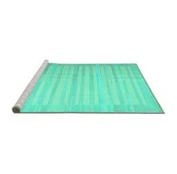 Sideview of Machine Washable Abstract Turquoise Contemporary Area Rugs, wshcon1249turq
