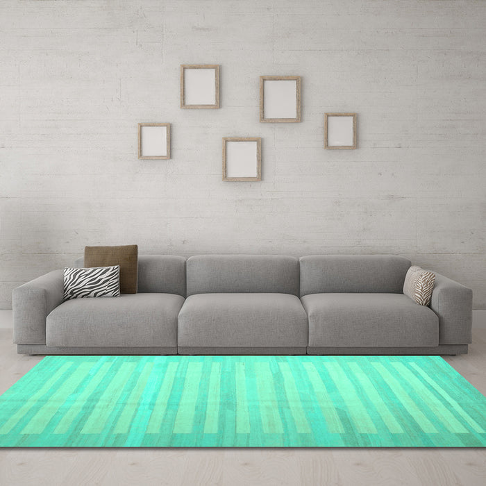 Machine Washable Abstract Turquoise Contemporary Area Rugs in a Living Room,, wshcon1249turq