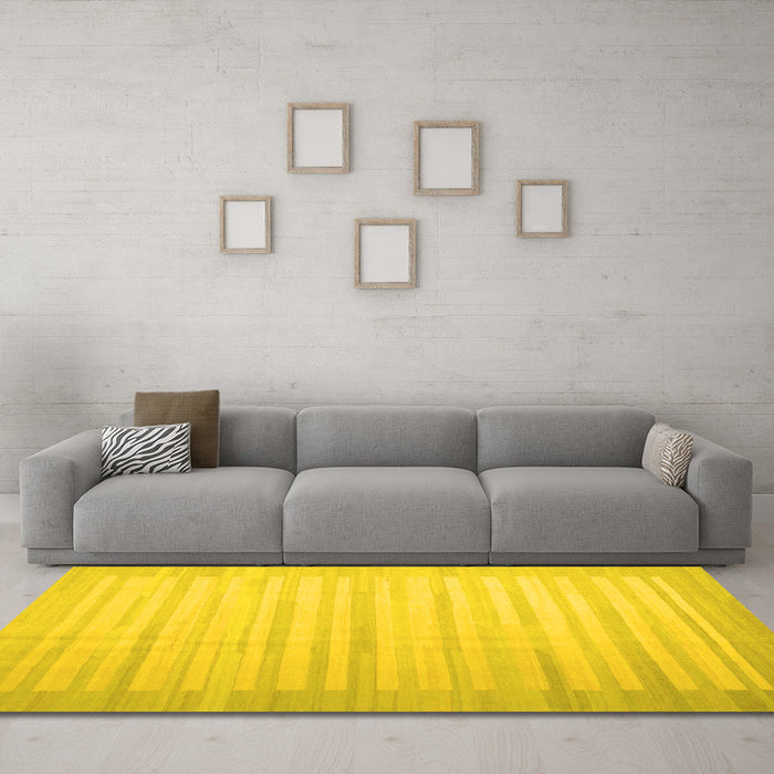 Machine Washable Abstract Yellow Contemporary Rug in a Living Room, wshcon1249yw