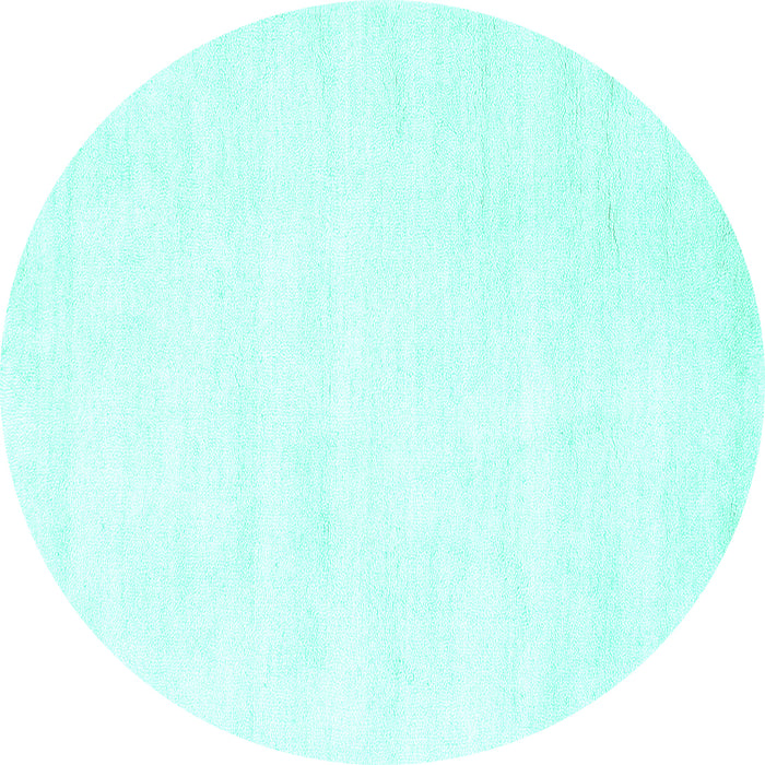 Round Machine Washable Solid Turquoise Modern Area Rugs, wshcon124turq