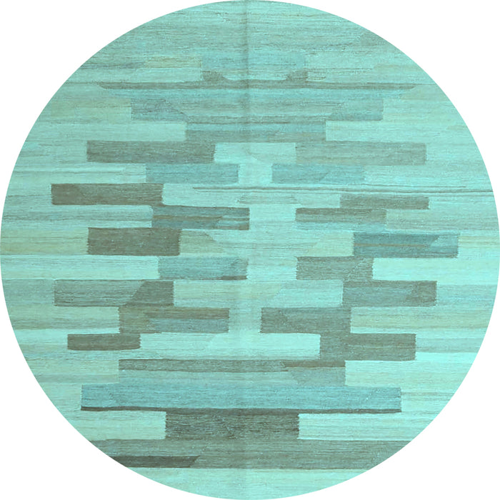Round Machine Washable Abstract Light Blue Contemporary Rug, wshcon1252lblu