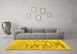 Machine Washable Abstract Yellow Contemporary Rug in a Living Room, wshcon1252yw