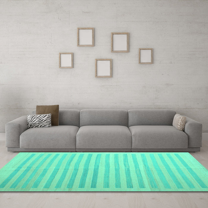 Machine Washable Abstract Turquoise Contemporary Area Rugs in a Living Room,, wshcon1253turq