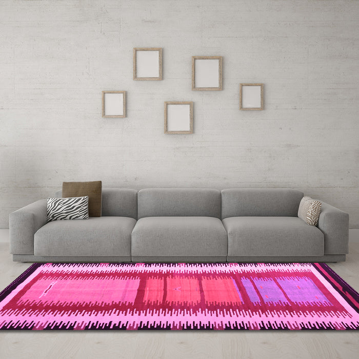 Machine Washable Southwestern Pink Country Rug in a Living Room, wshcon1254pnk