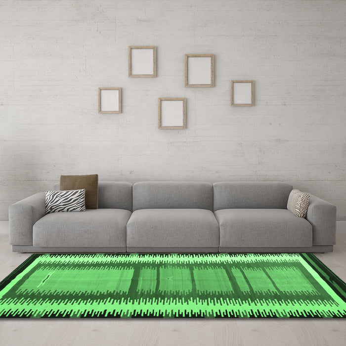 Machine Washable Southwestern Emerald Green Country Area Rugs in a Living Room,, wshcon1254emgrn