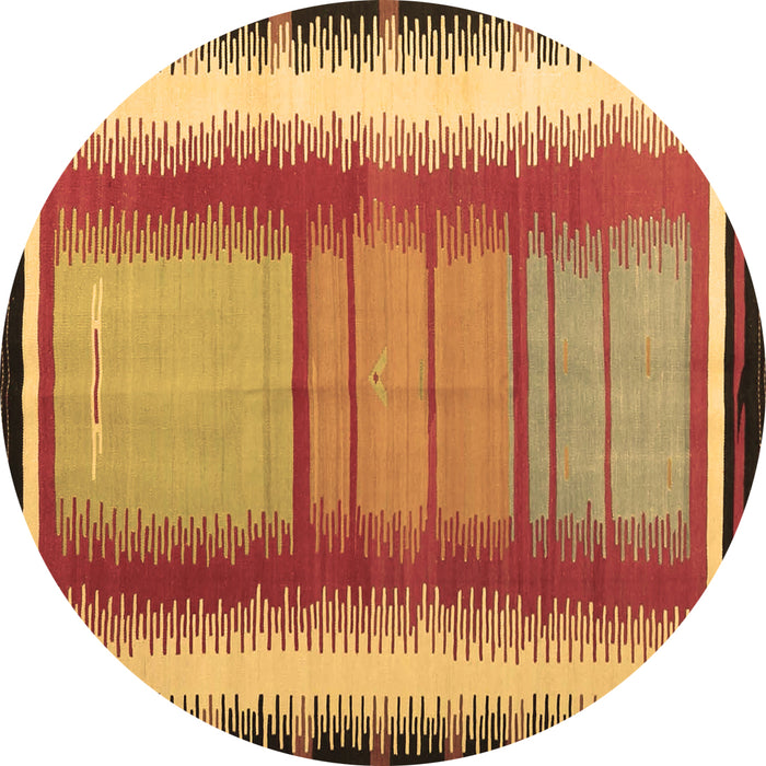 Round Machine Washable Southwestern Brown Country Rug, wshcon1254brn
