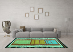 Machine Washable Southwestern Turquoise Country Area Rugs in a Living Room,, wshcon1254turq