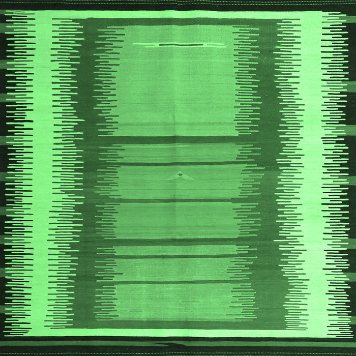 Square Machine Washable Southwestern Emerald Green Country Area Rugs, wshcon1254emgrn