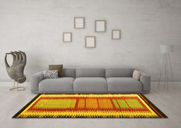 Machine Washable Southwestern Yellow Country Rug in a Living Room, wshcon1254yw