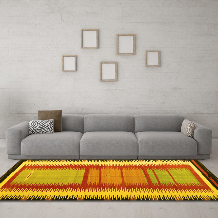 Machine Washable Southwestern Yellow Country Rug in a Living Room, wshcon1254yw