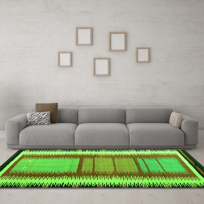 Machine Washable Southwestern Green Country Area Rugs in a Living Room,, wshcon1254grn