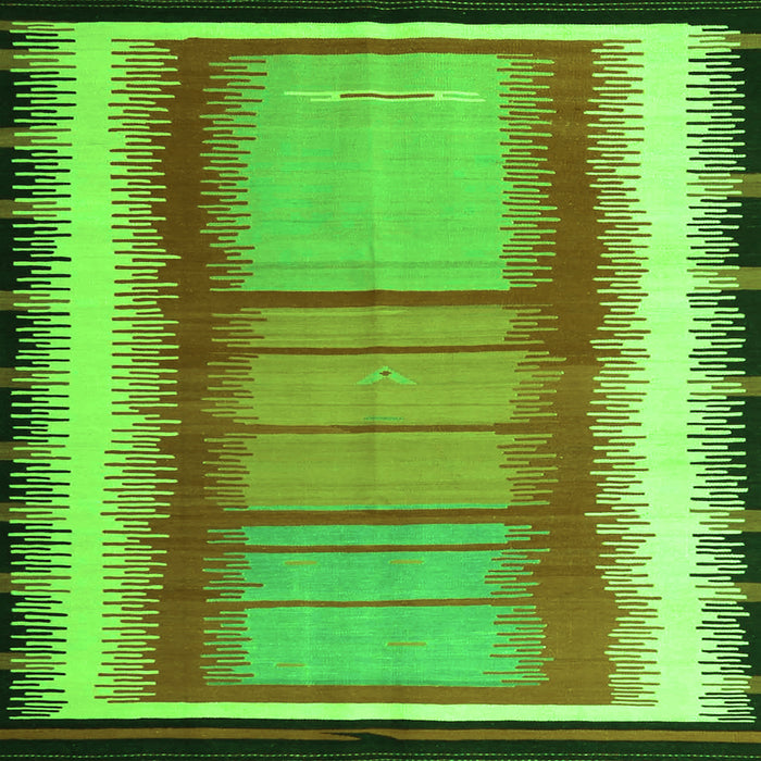 Round Machine Washable Southwestern Green Country Area Rugs, wshcon1254grn