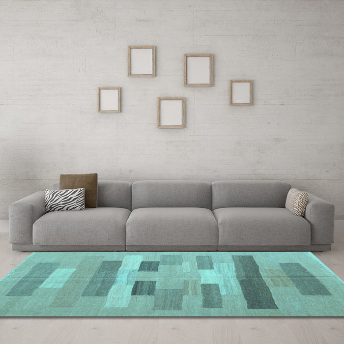 Machine Washable Abstract Light Blue Contemporary Rug in a Living Room, wshcon1255lblu