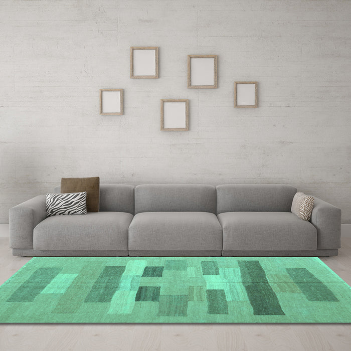 Machine Washable Abstract Turquoise Contemporary Area Rugs in a Living Room,, wshcon1255turq