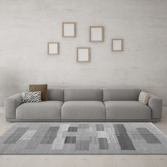 Machine Washable Abstract Gray Contemporary Rug in a Living Room,, wshcon1255gry