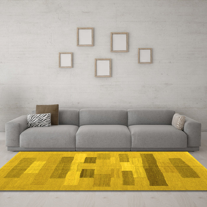 Machine Washable Abstract Yellow Contemporary Rug in a Living Room, wshcon1255yw