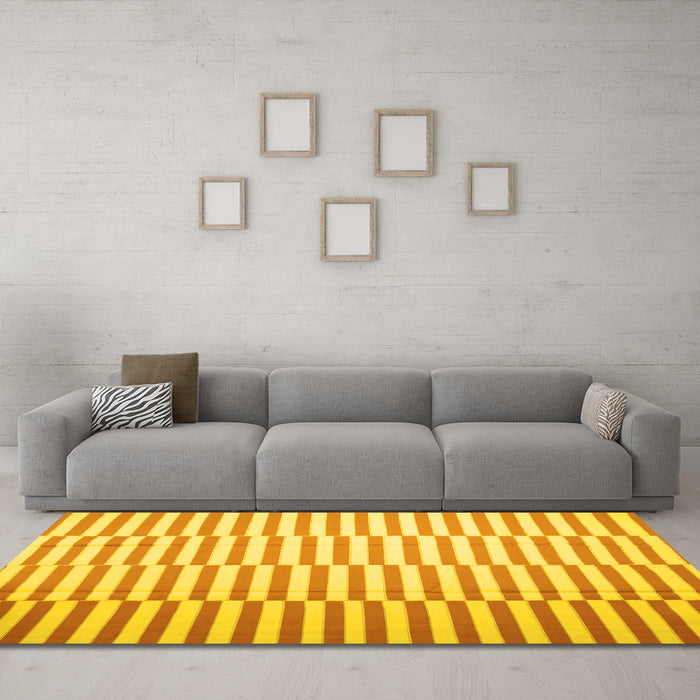 Machine Washable Abstract Yellow Contemporary Rug in a Living Room, wshcon1256yw