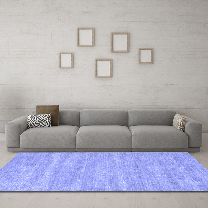 Machine Washable Solid Blue Modern Rug in a Living Room, wshcon125blu