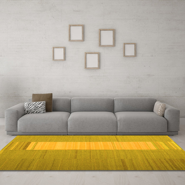 Machine Washable Abstract Yellow Contemporary Rug in a Living Room, wshcon1260yw