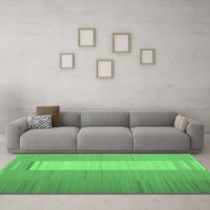 Machine Washable Abstract Emerald Green Contemporary Area Rugs in a Living Room,, wshcon1260emgrn