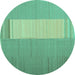 Round Machine Washable Abstract Turquoise Contemporary Area Rugs, wshcon1260turq