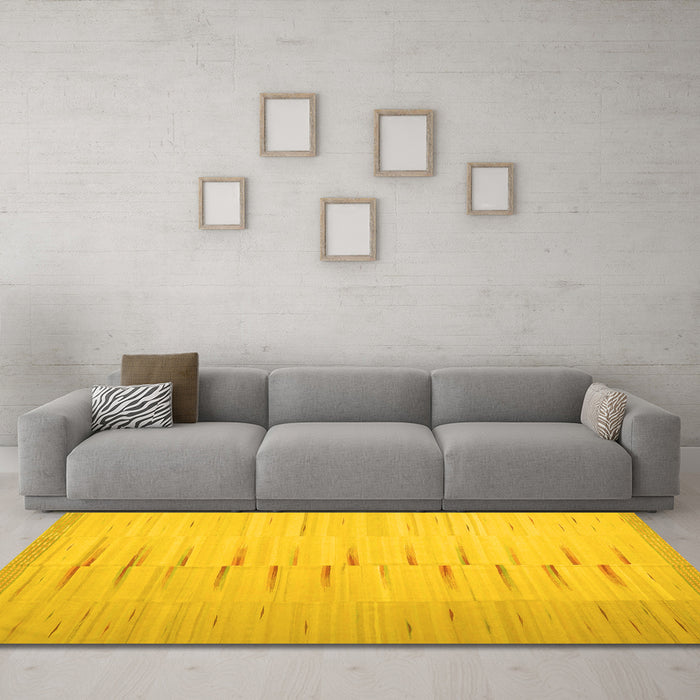 Machine Washable Abstract Yellow Contemporary Rug in a Living Room, wshcon1261yw