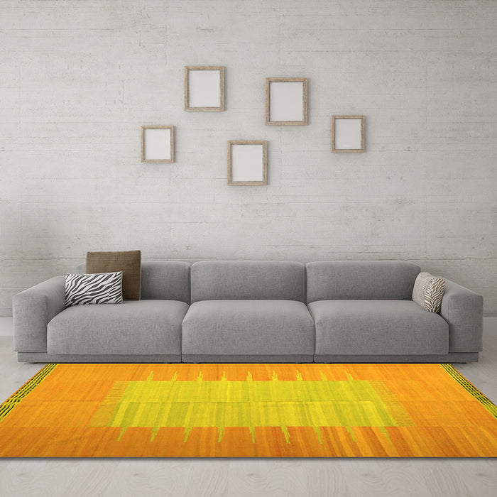 Machine Washable Abstract Yellow Contemporary Rug in a Living Room, wshcon1263yw