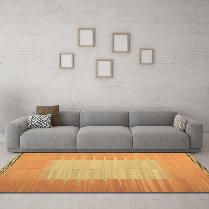 Machine Washable Abstract Brown Contemporary Rug in a Living Room,, wshcon1263brn