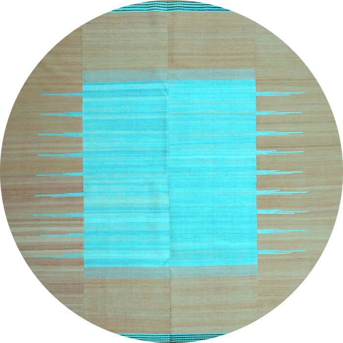Round Abstract Light Blue Contemporary Rug, con1263lblu