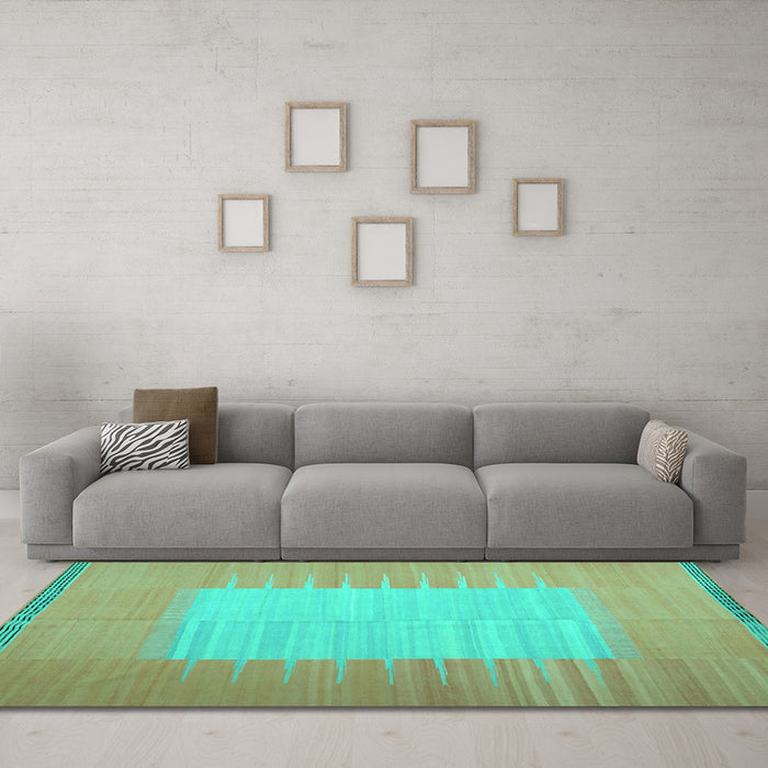 Machine Washable Abstract Turquoise Contemporary Area Rugs in a Living Room,, wshcon1263turq