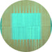 Round Machine Washable Abstract Turquoise Contemporary Area Rugs, wshcon1263turq