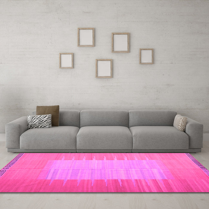 Machine Washable Abstract Pink Contemporary Rug in a Living Room, wshcon1263pnk