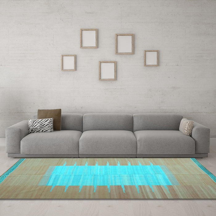 Machine Washable Abstract Light Blue Contemporary Rug in a Living Room, wshcon1263lblu