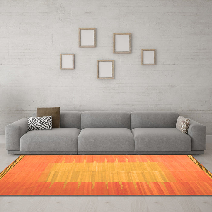 Machine Washable Abstract Orange Contemporary Area Rugs in a Living Room, wshcon1263org